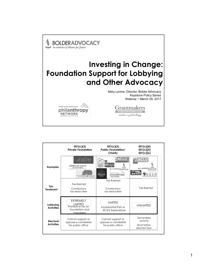 investing in change foundation support for lobbying and