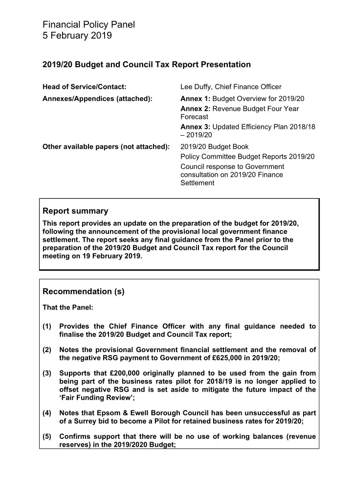 financial policy panel 5 february 2019