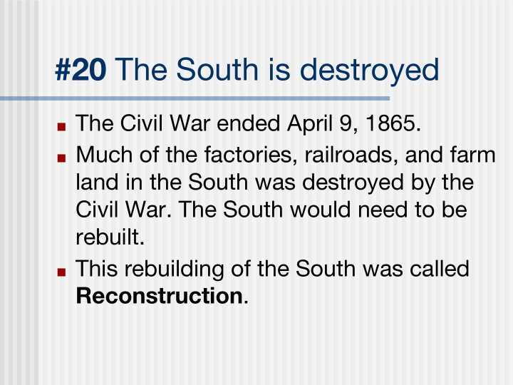 20 the south is destroyed