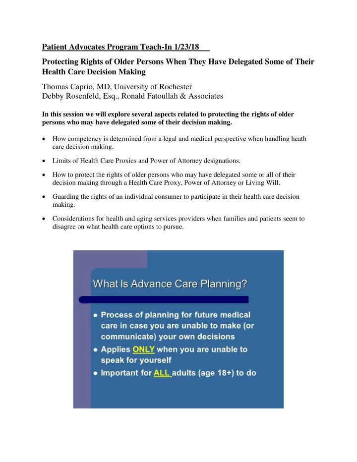 patient advocates program teach in 1 23 18 protecting