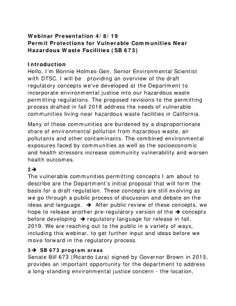 W ebinar Presentation 4 / 8 / 1 9  Perm it Protections for Vulnerable Com m unities Near  Hazardous