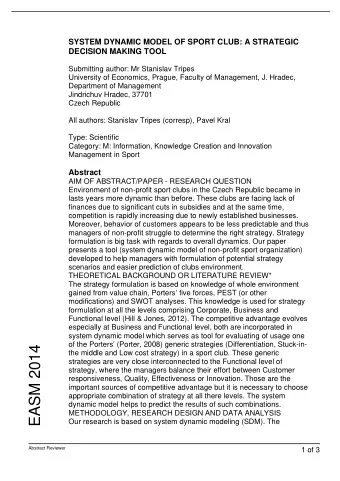 EASM 2014  the middle and Low cost strategy) in a sport club. These generic  strategies are very