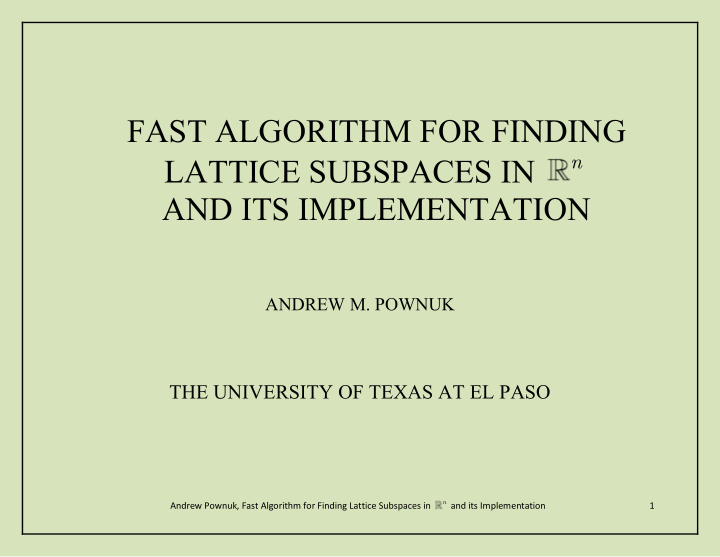 fast algorithm for finding n lattice subspaces in and its