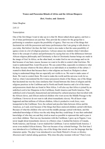 Trance and Possession Rituals of Africa and the African Diaspora: Bori, Voodoo, and Santeria  Osita