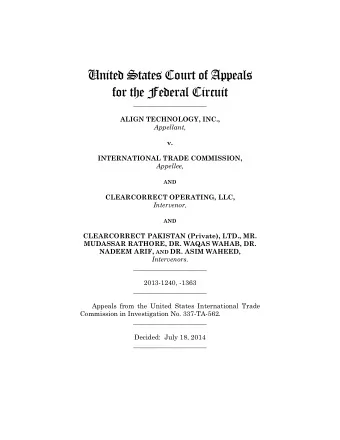 United States Court of Appeals  for the Federal Circuit  ______________________ ALIGN TECHNOLOGY,