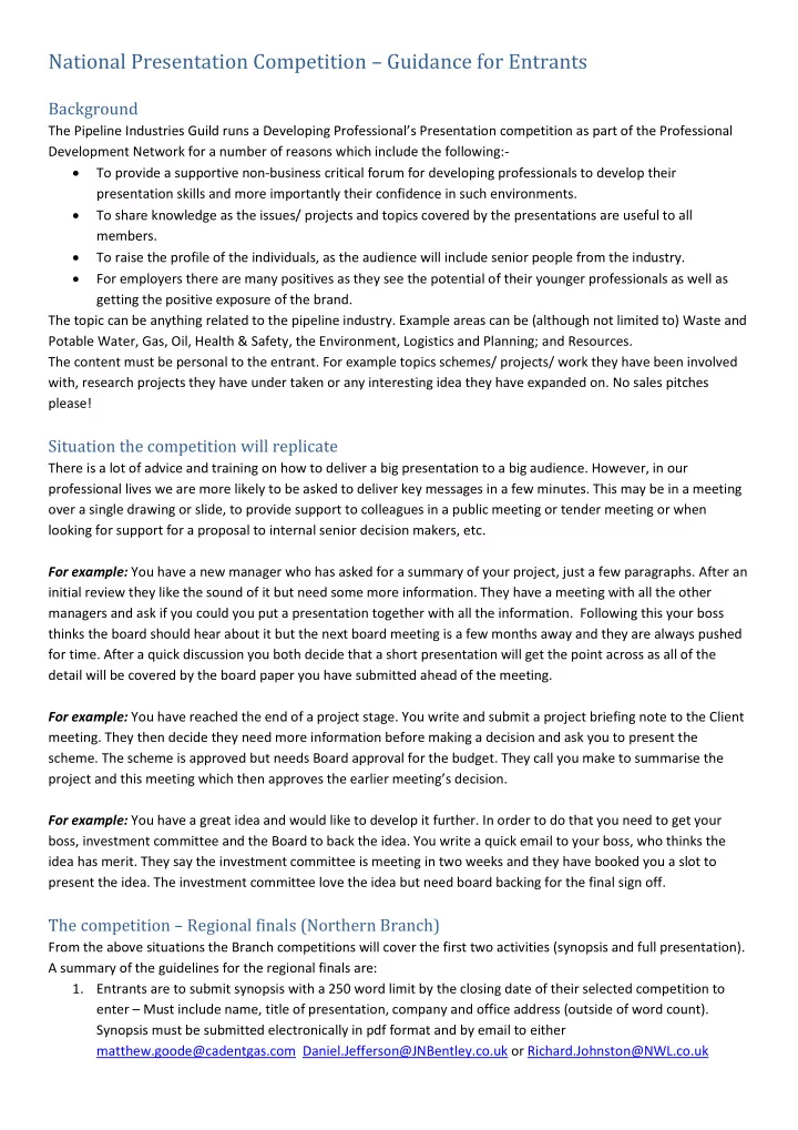 national presentation competition guidance for entrants