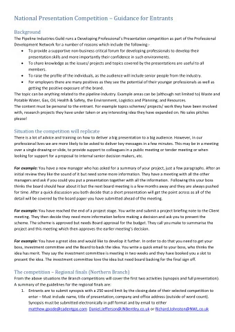 National Presentation Competition  Guidance for Entrants  Background The Pipeline Industries