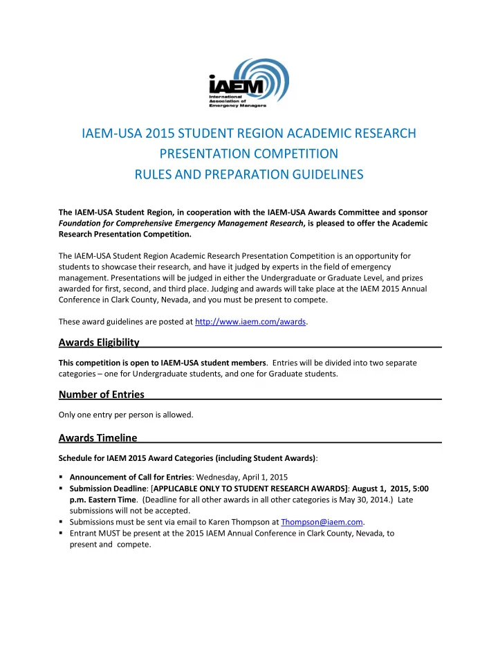the iaem usa student region in cooperation with the iaem