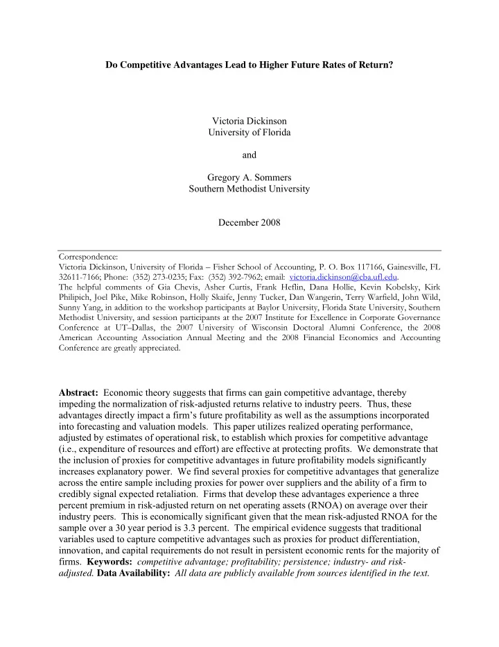 do competitive advantages lead to higher future rates of
