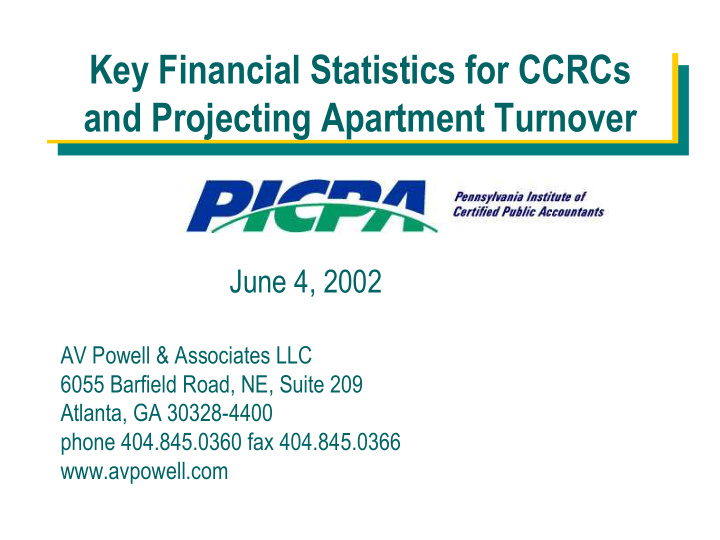 key financial statistics for ccrcs and projecting