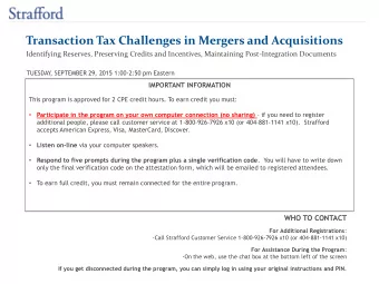 Transaction Tax Challenges in Mergers and Acquisitions  Identifying Reserves, Preserving Credits