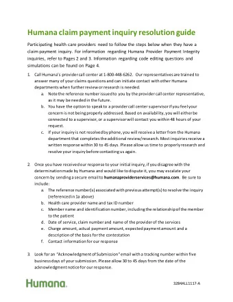 Humana claim payment inquiry resolution guide  Participating health care providers need to follow