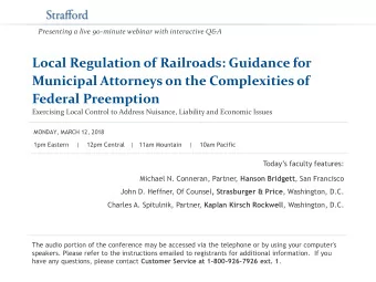 Federal Preemption  Exercising Local Control to Address Nuisance, Liability and Economic Issues