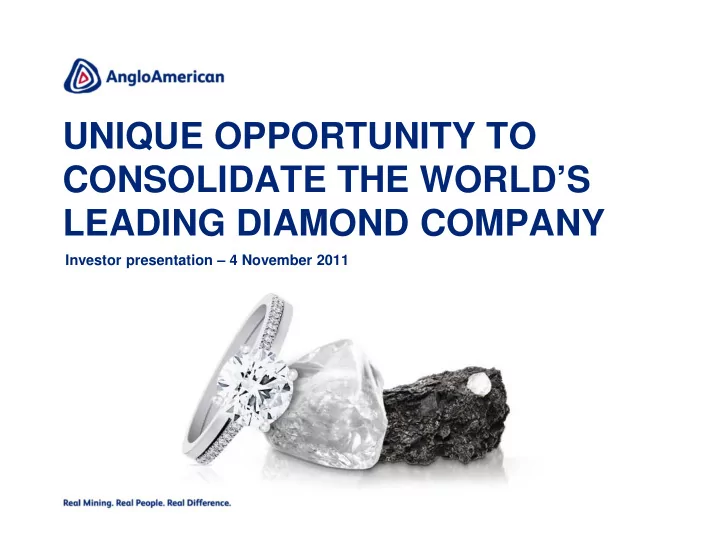 unique opportunity to consolidate the world s leading