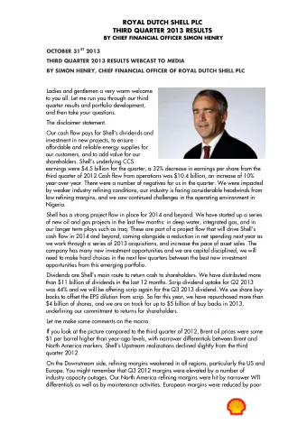 ROYAL DUTCH SHELL PLC  THIRD QUARTER 2013 RESULTS BY CHIEF FINANCIAL OFFICER SIMON HENRY OCTOBER 31