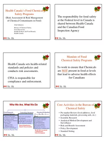 Health Canadas Food Chemical  Safety Programs  The responsibility for food safety ( Risk