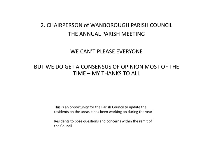 2 chairperson of wanborough parish council the annual