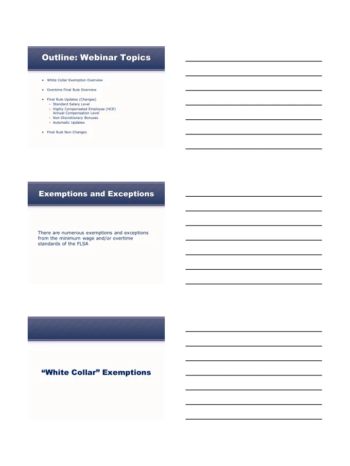 outline webinar topics
