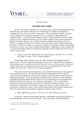 October 9, 2012  Say-on-Pay Cases  Update  In 2011, most public companies were, for the first