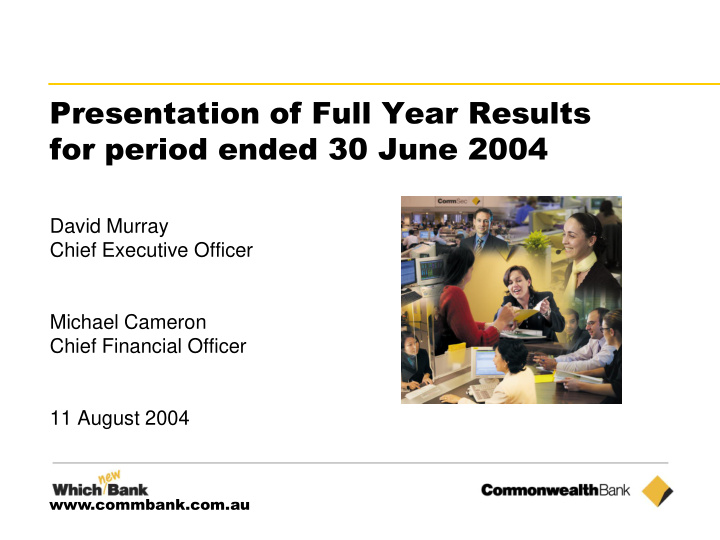 presentation of full year results for period ended 30