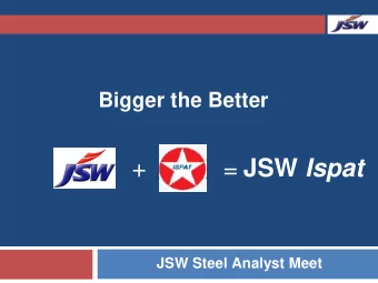 + = JSW Ispat  JSW Steel Analyst Meet  Inorganic Growth  Parameter  JSW  Ispat  Capacity (mtpa)