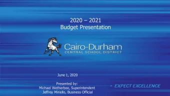 2020  2021  Budget Presentation  June 1, 2020  Presented by:  Michael Wetherbee, Superintendent
