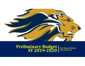 Preliminary Budget New Hope  Solebury SY 2019  2020 School District  Budget Goals 2019
