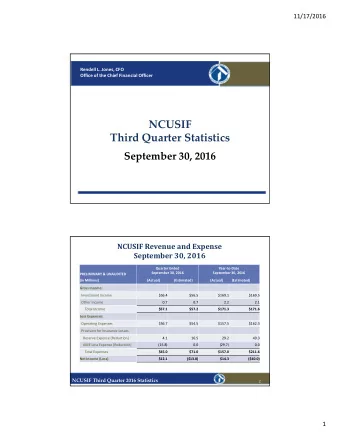 NCUSIF Third Quarter Statistics September 30, 2016 NCUSIF Revenue and Expense September 30, 2016