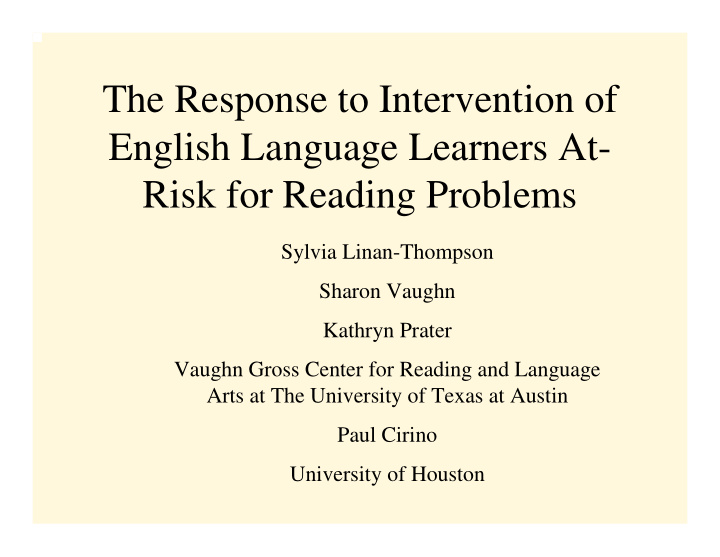 the response to intervention of english language learners