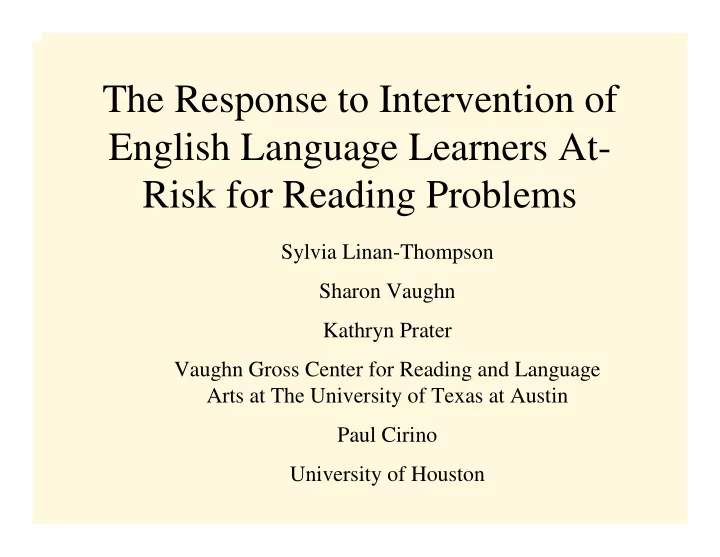 the response to intervention of english language learners