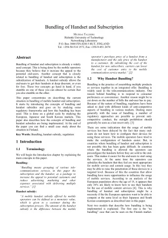 Bundling of Handset and Subscription M ATHIAS T ALLBERG  Helsinki University of Technology