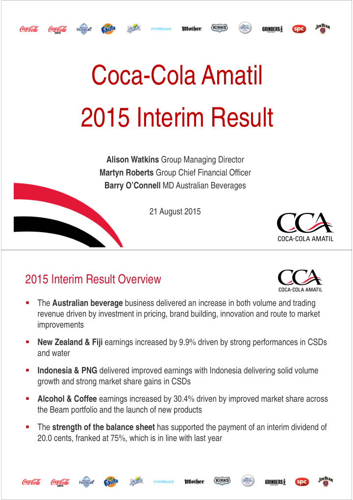 coca cola amatil 2015 interim result