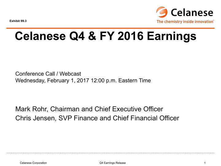 celanese q4 fy 2016 earnings