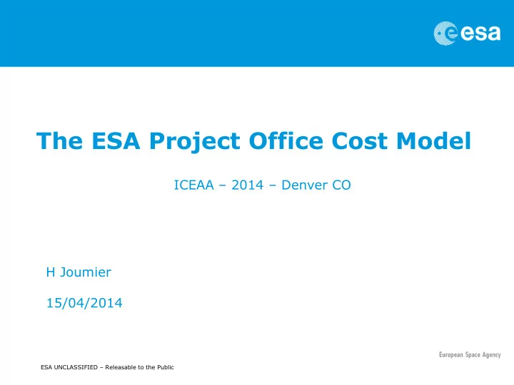 the esa project office cost model