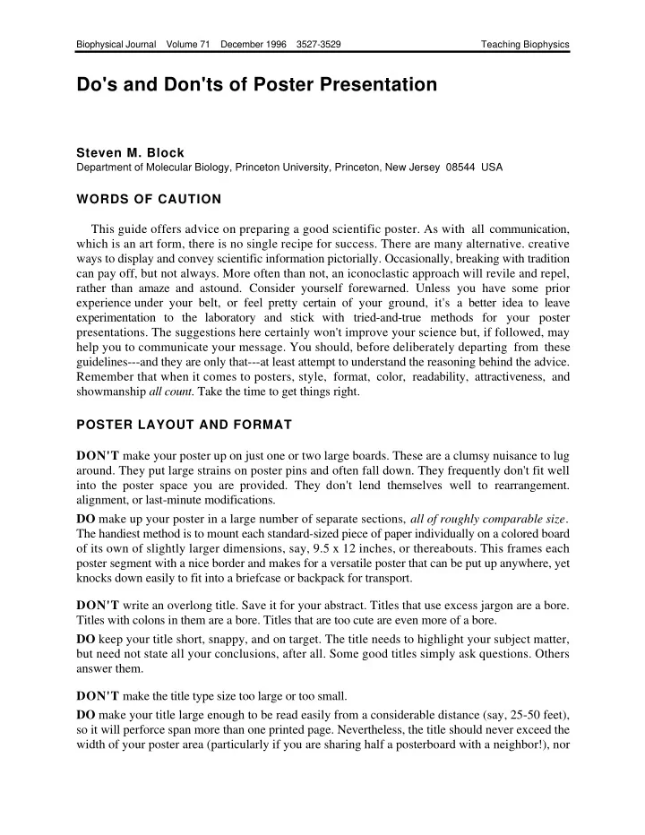 do s and don ts of poster presentation