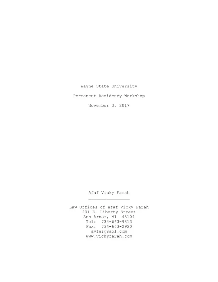 wayne state university permanent residency workshop