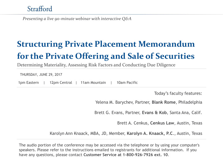 for the private offering and sale of securities