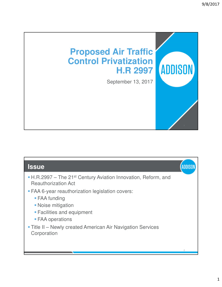 proposed air traffic control privatization h r 2997