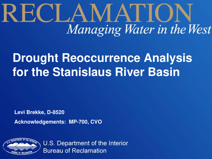 drought reoccurrence analysis for the stanislaus river