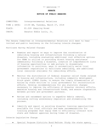 ** REVISION ** SENATE  NOTICE OF PUBLIC HEARING  COMMITTEE:  Intergovernmental Relations  TIME