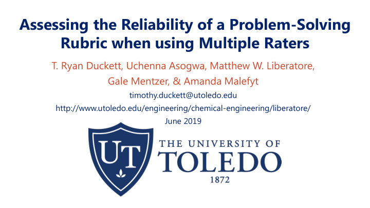 assessing the reliability of a problem solving rubric