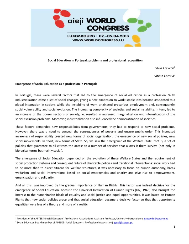 social education in portugal problems and professional