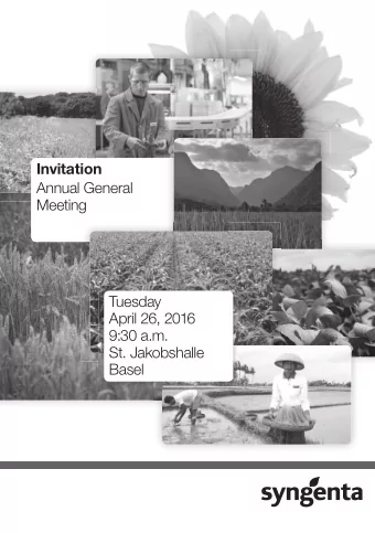 Invitation  Annual General  Meeting  Tuesday  April 26, 2016  9:30 a.m.  St. Jakobshalle  Basel