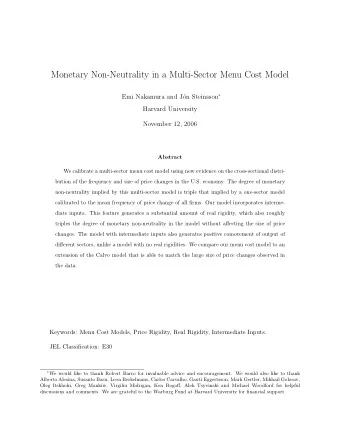 Monetary Non-Neutrality in a Multi-Sector Menu Cost Model  Emi Nakamura and J on Steinsson