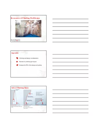 Age nda  Climbing wall design considerations  Review of a climbing gym layout  Analyze the ROI of