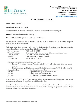 Procurement Management Department 1500 Monroe Street 4 th Floor  Fort Myers, FL  33901  Main Line: