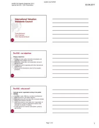 International Valuation  Standards Council  Frank Bollmann  Vice Chairman  IVSC Standards Board  1