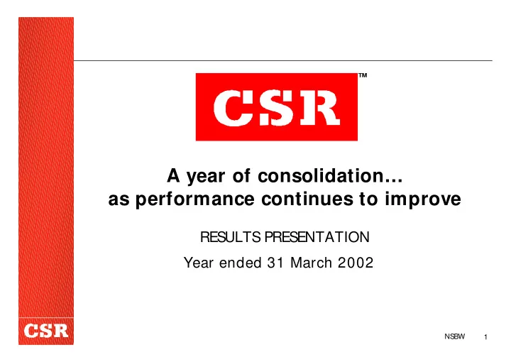 a year of consolidation as performance continues to