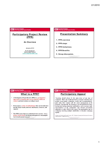 Presentation Summary  Participatory Project Review  (PPR)  1. PPR overview  An Overview  2. PPR