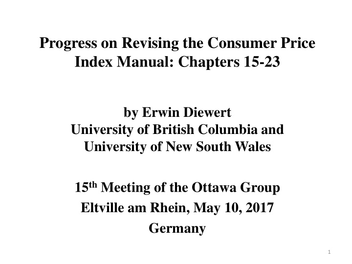 progress on revising the consumer price index manual